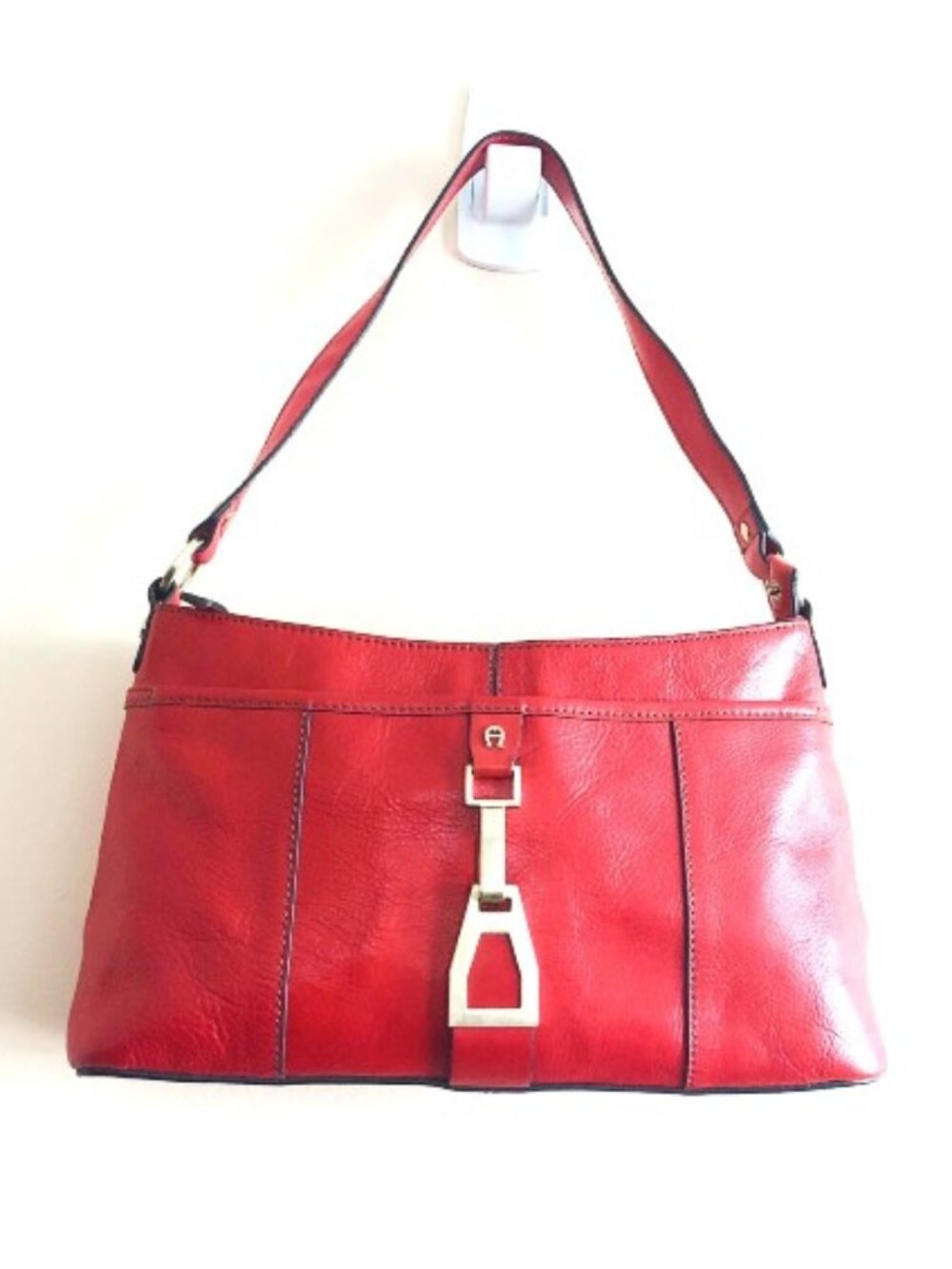 Etienne Aigner Red Leather Shoulder Bag Signature A Hardware
